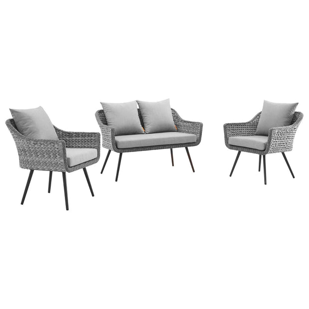 Gray Outdoor Wicker Rattan 3 PC Set
