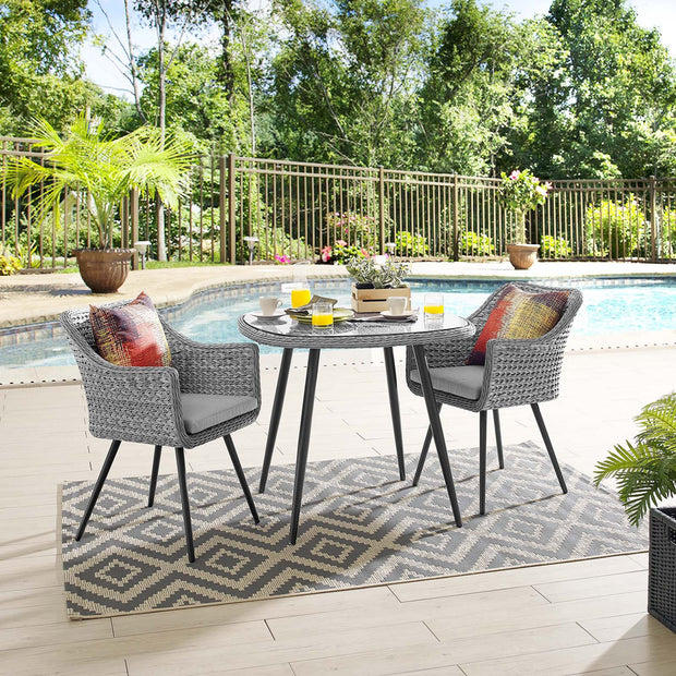 Gray Wicker Rattan 3 PC Outdoor Dining Set