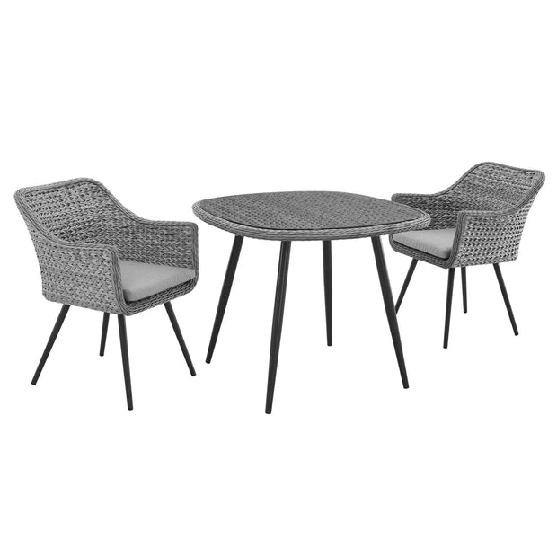 Gray Wicker Rattan 3 PC Outdoor Dining Set