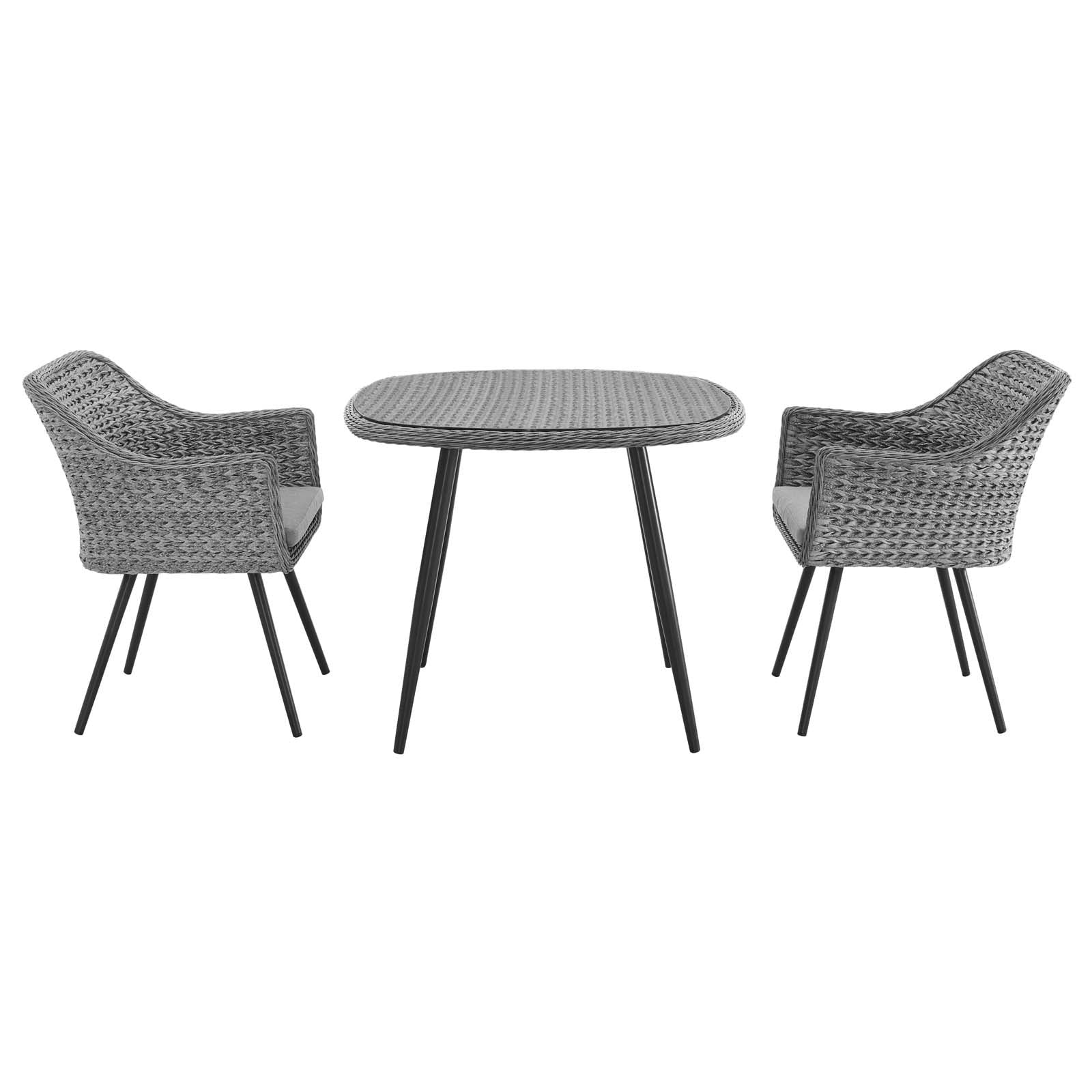 Gray Wicker Rattan 3 PC Outdoor Dining Set