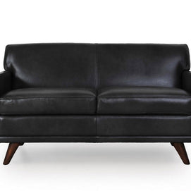 Charcoal Top-Grain Leather Loveseat