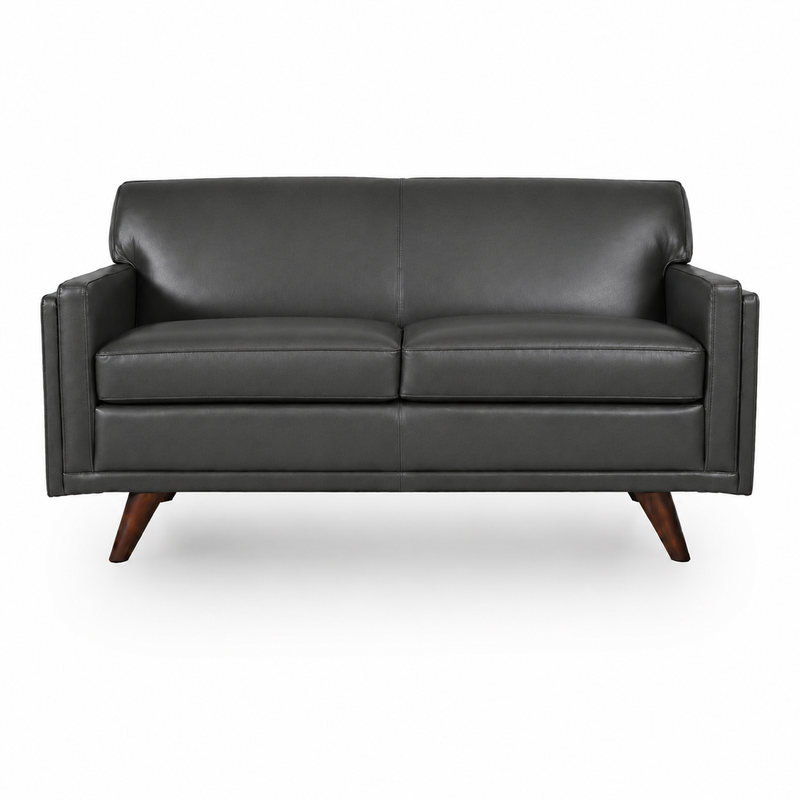 Charcoal Top-Grain Leather Loveseat