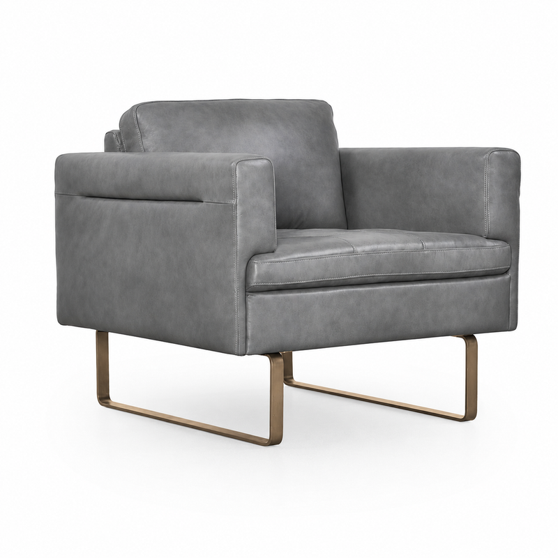 Modern Gray Italian Top-Grain Leather Accent Chair