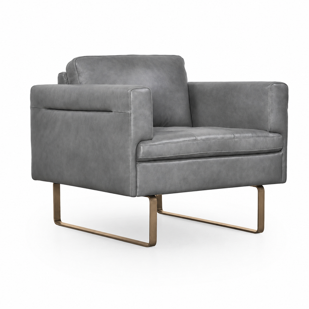 Modern Gray Italian Top-Grain Leather Accent Chair