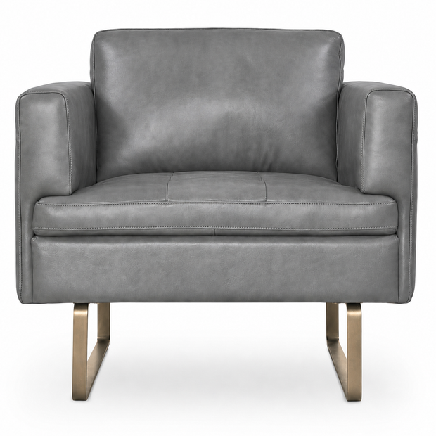 Modern Gray Italian Top-Grain Leather Accent Chair