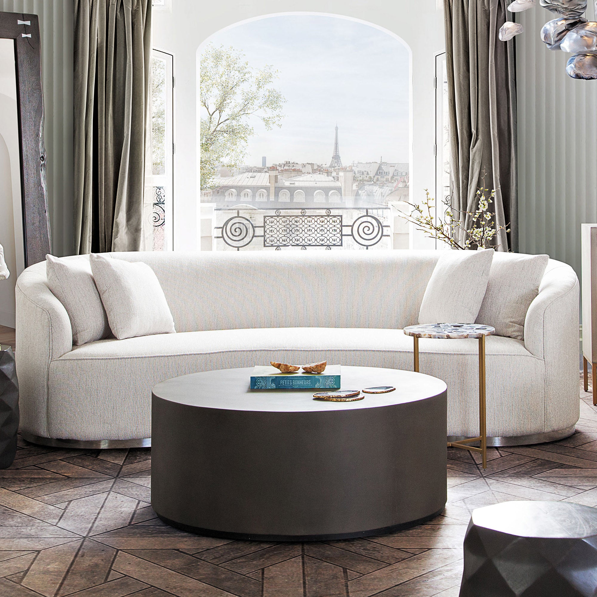 Glamorous Curved White Fabric Sofa