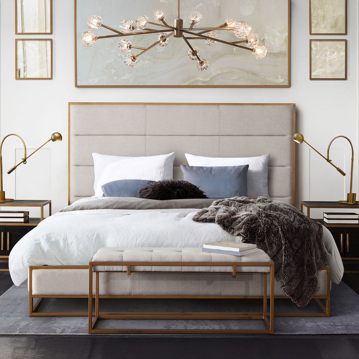 Contemporary Upholstered & Metal Bedframe
