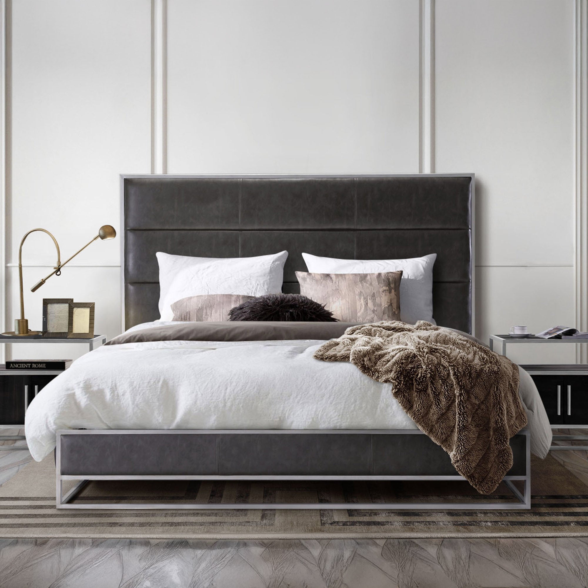 Contemporary Upholstered & Metal Bedframe