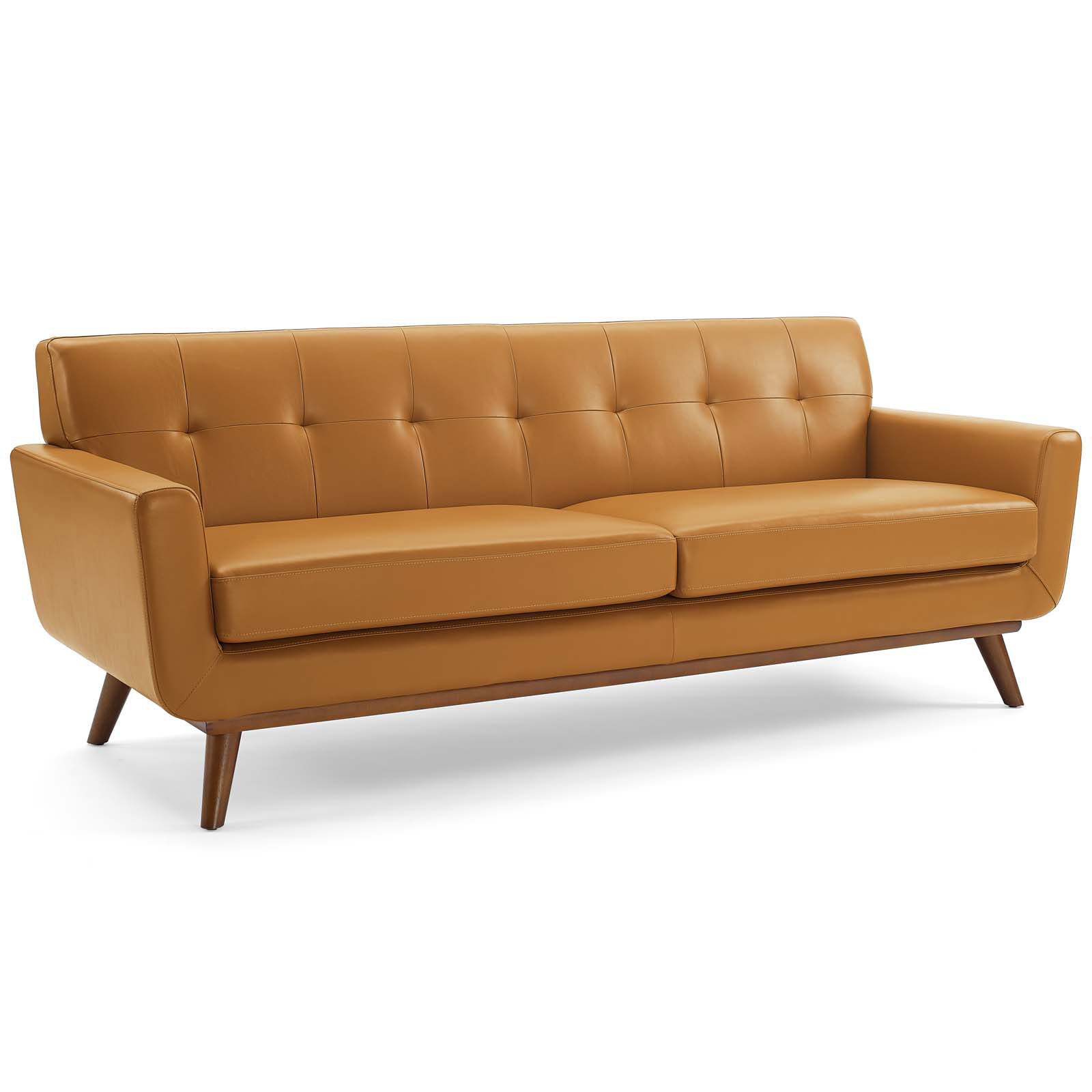 Top-Grain Leather Mid-Century Modern Style Sofa