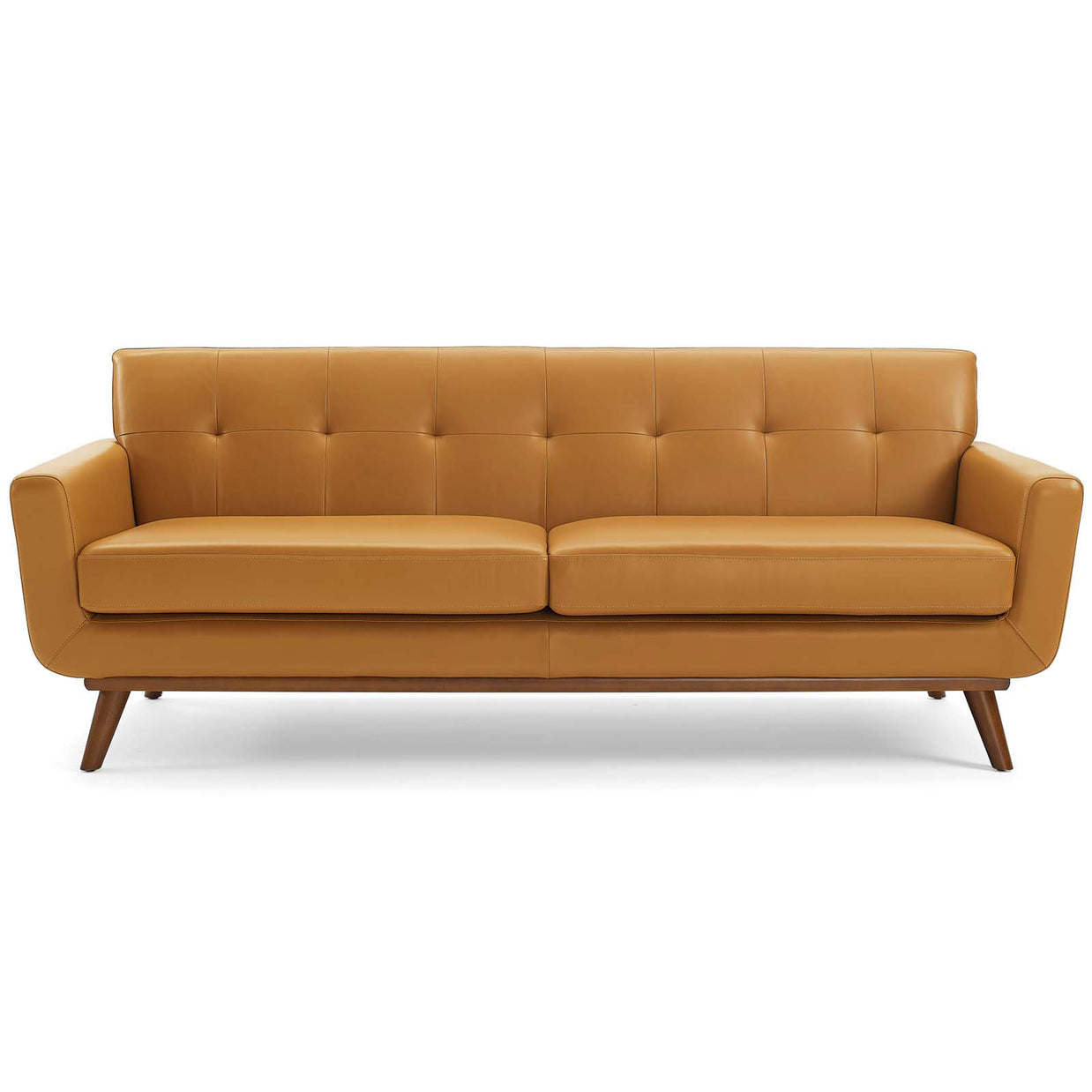 Top-Grain Leather Mid-Century Modern Style Sofa