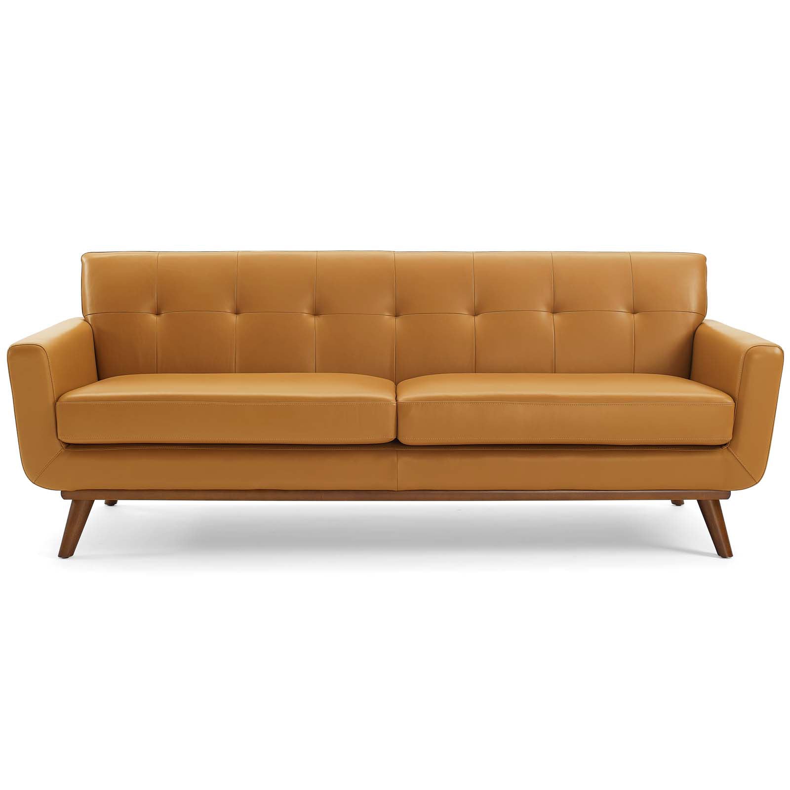 Top-Grain Leather Mid-Century Modern Style Sofa