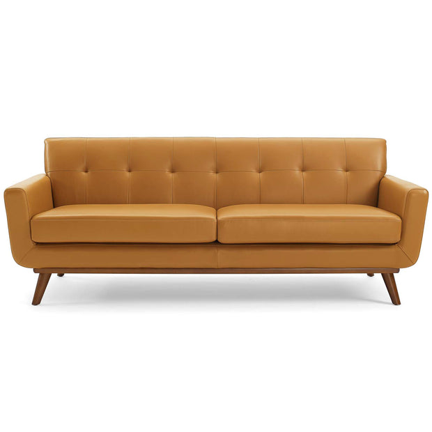 Top-Grain Leather Mid-Century Modern Style Sofa