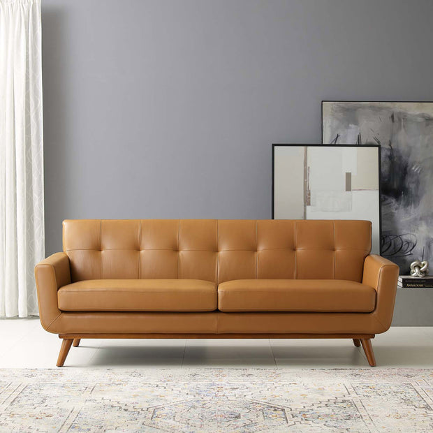 Top-Grain Leather Mid-Century Modern Style Sofa