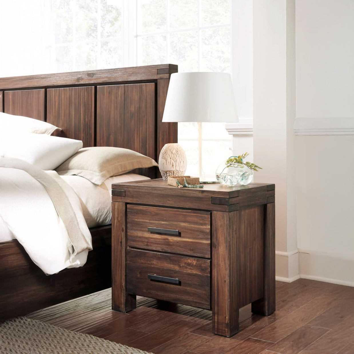 Brown solid wood nightstand