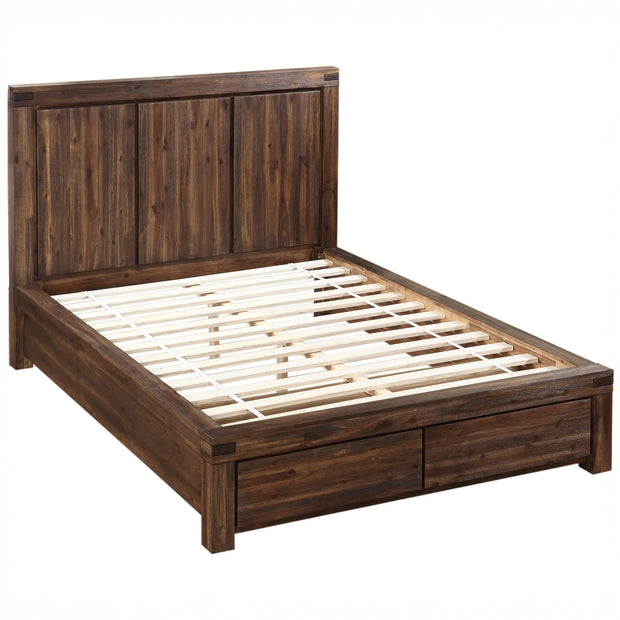 Solid brown acacia wood storage bed