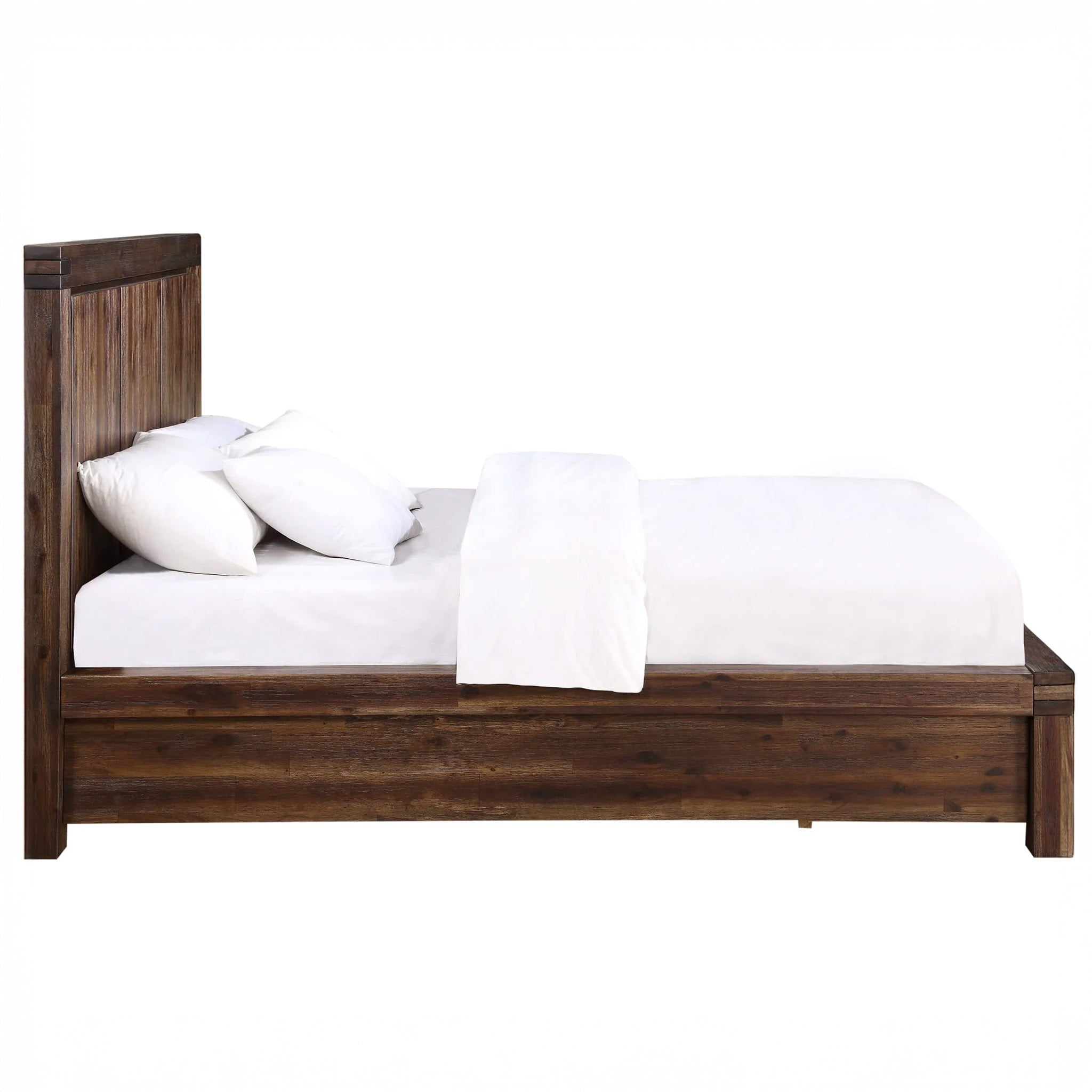 Solid brown acacia wood storage bed