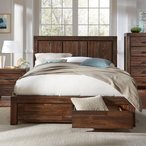 Solid brown acacia wood storage bed