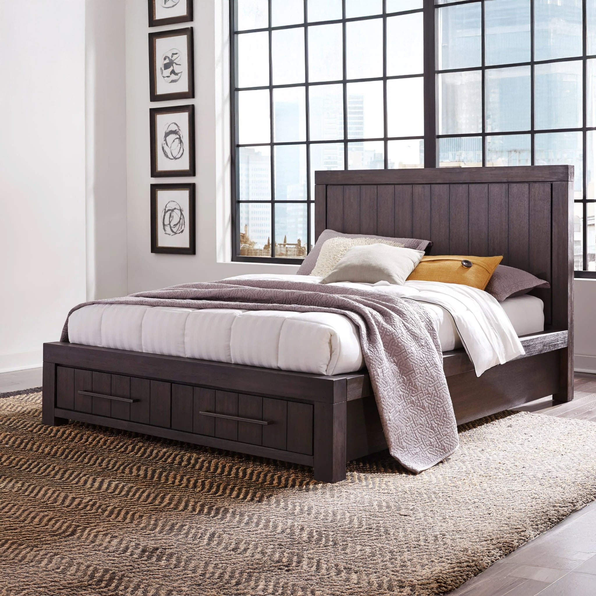 Basalt Gray Solid Acacia Bed Frame