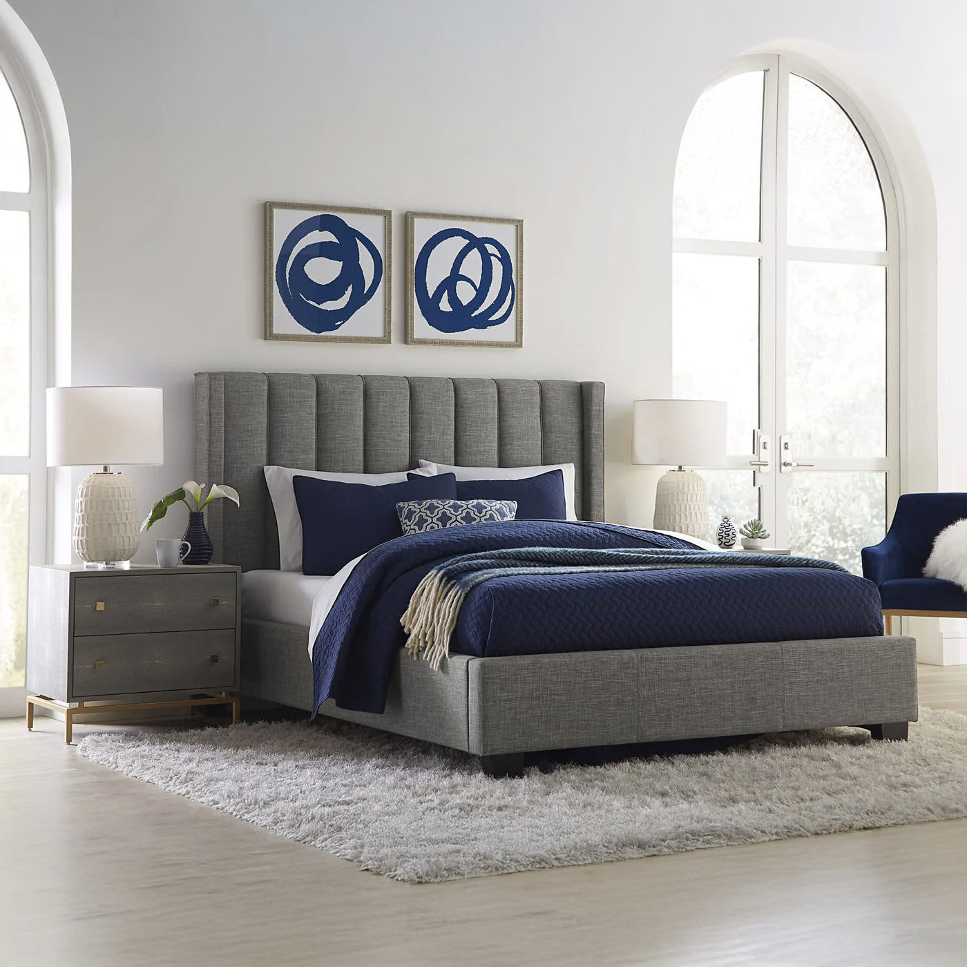 Dark stone wingback bed