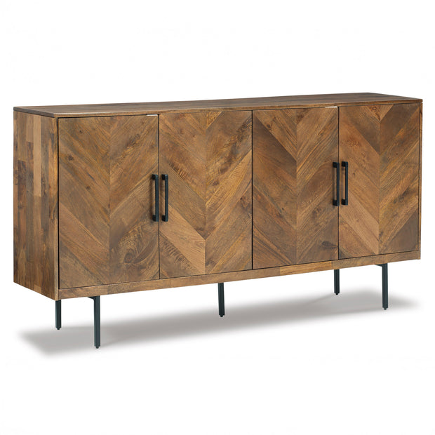 Brown Chevron Pattern Accent Cabinet