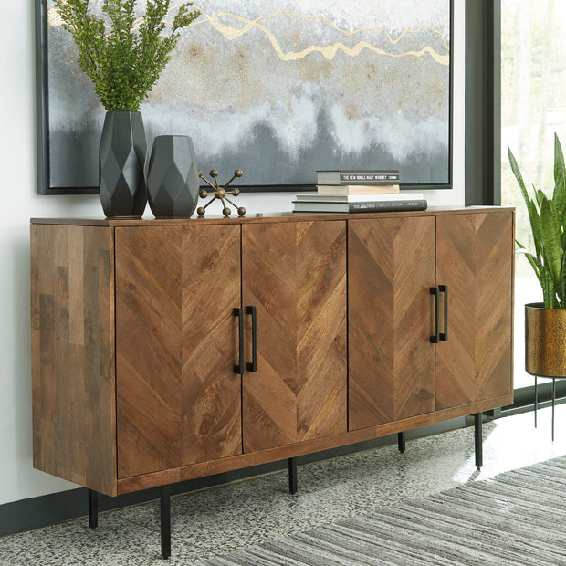 Brown Chevron Pattern Accent Cabinet