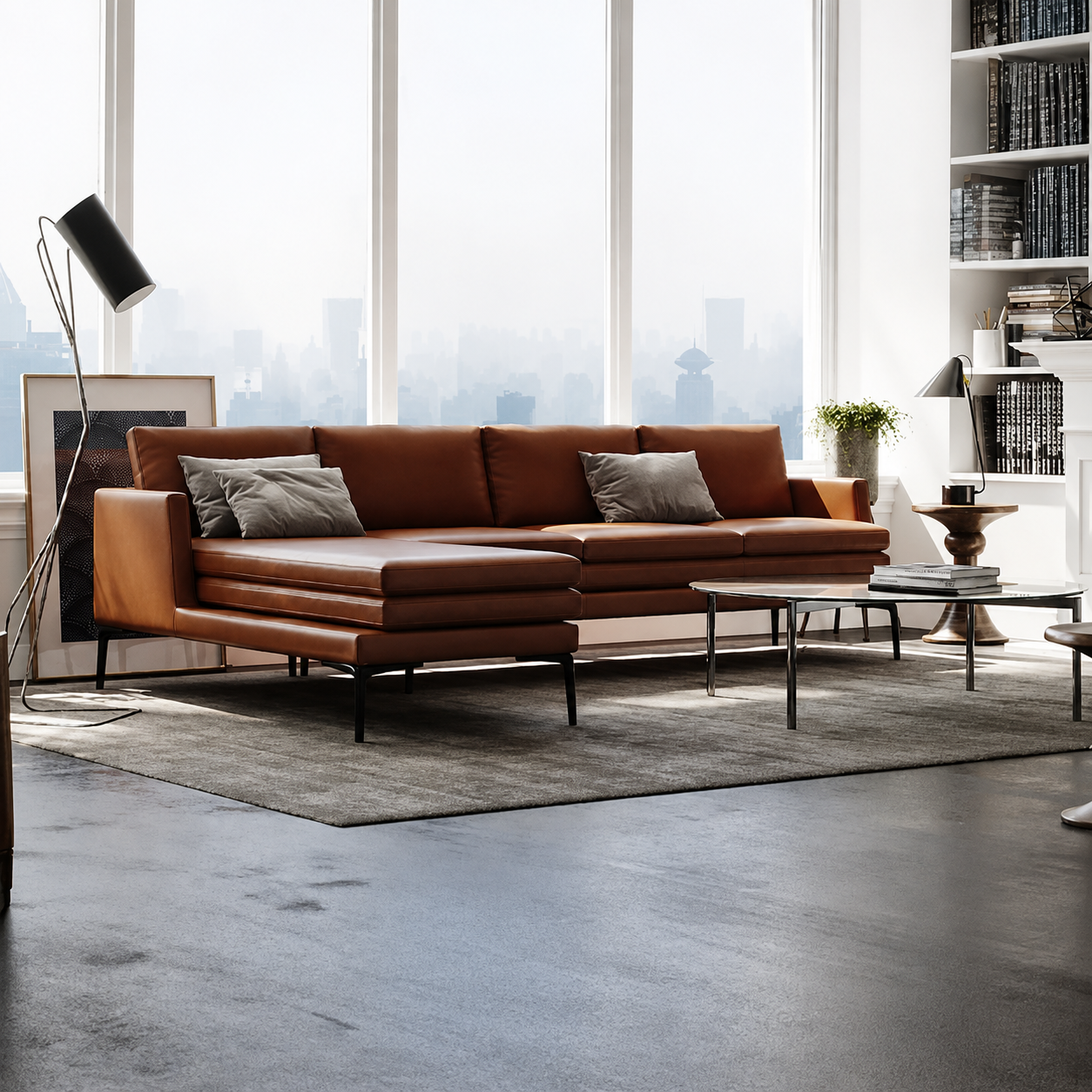 Contemporary Top-Grain Italian Leather Sectional