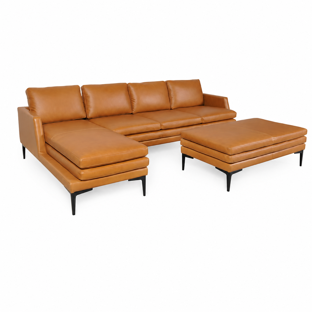 Contemporary Top-Grain Leather Ottoman