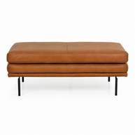 Contemporary Tan Top-Grain Leather Ottoman
