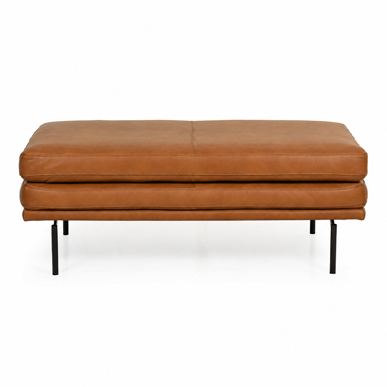 Contemporary Tan Top-Grain Leather Ottoman