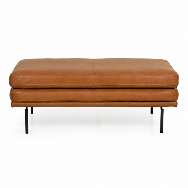 Contemporary Tan Top-Grain Leather Ottoman