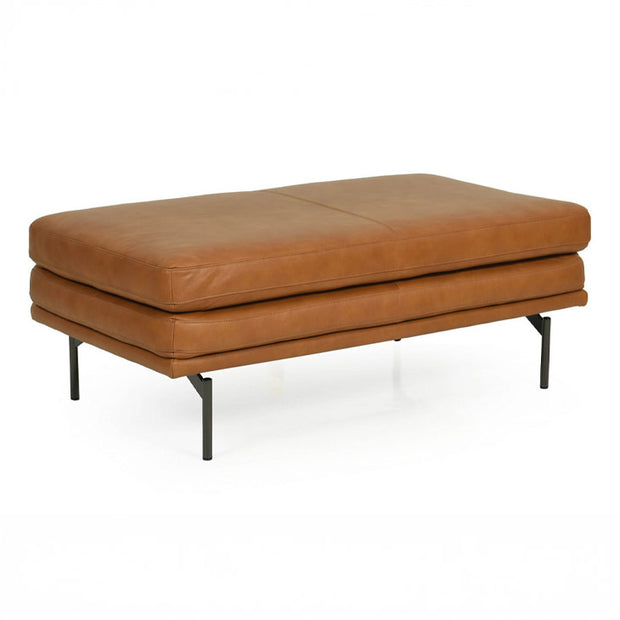 Contemporary Tan Top-Grain Leather Ottoman
