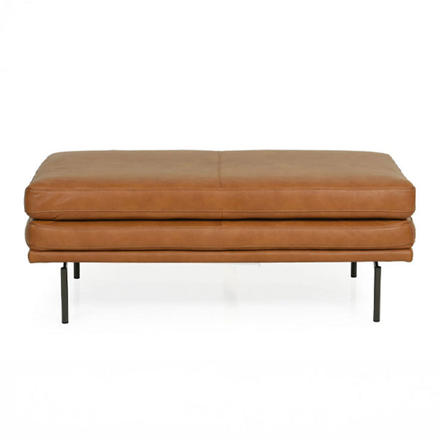 Contemporary Tan Top-Grain Leather Ottoman