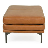 Contemporary Tan Top-Grain Leather Ottoman