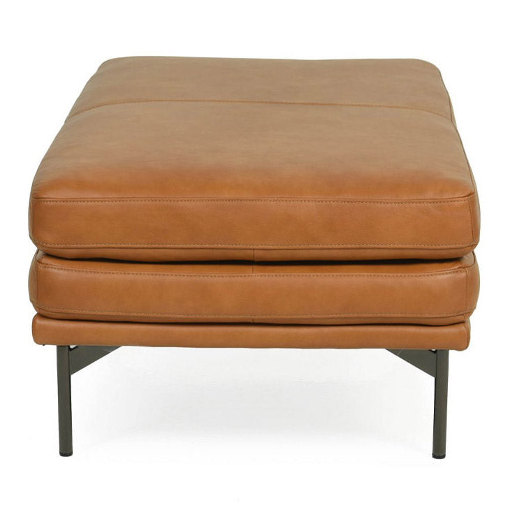 Contemporary Tan Top-Grain Leather Ottoman