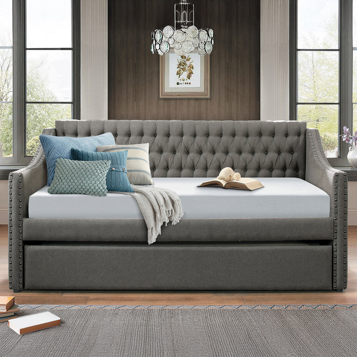 Curved Button Tufted Daybed w/ Trundle