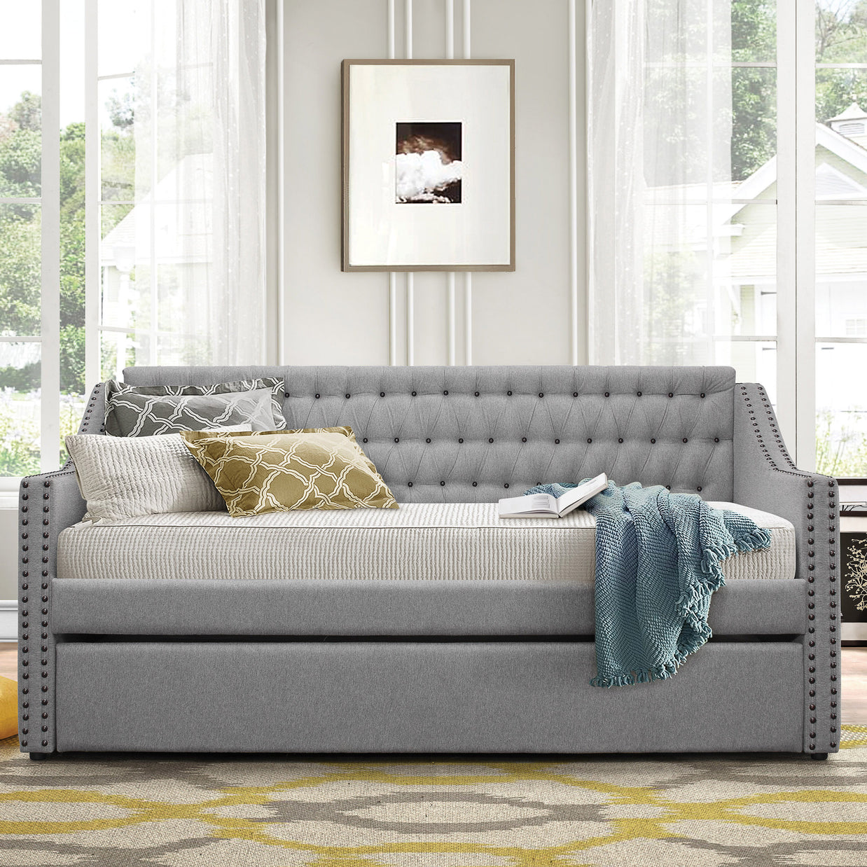Curved Button Tufted Daybed w/ Trundle