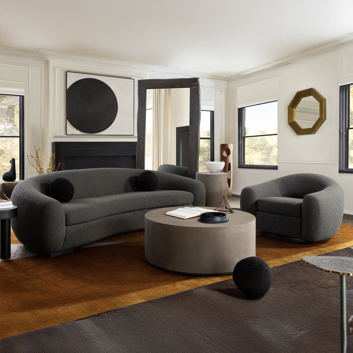 Plush Boucle Fabric Curved Sofa