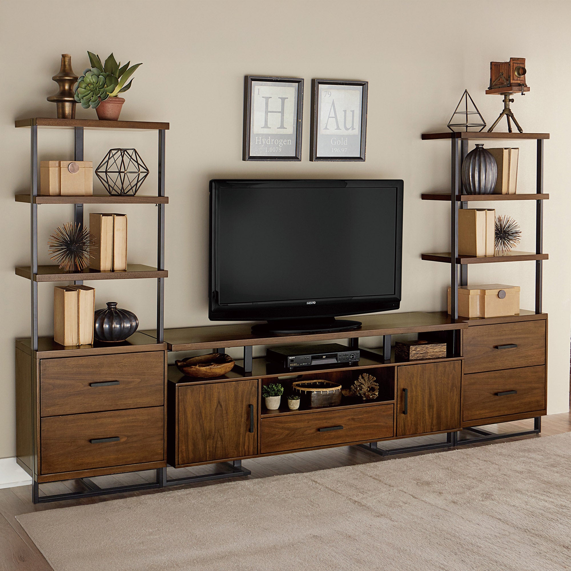 Industrial Walnut & Metal TV Stand
