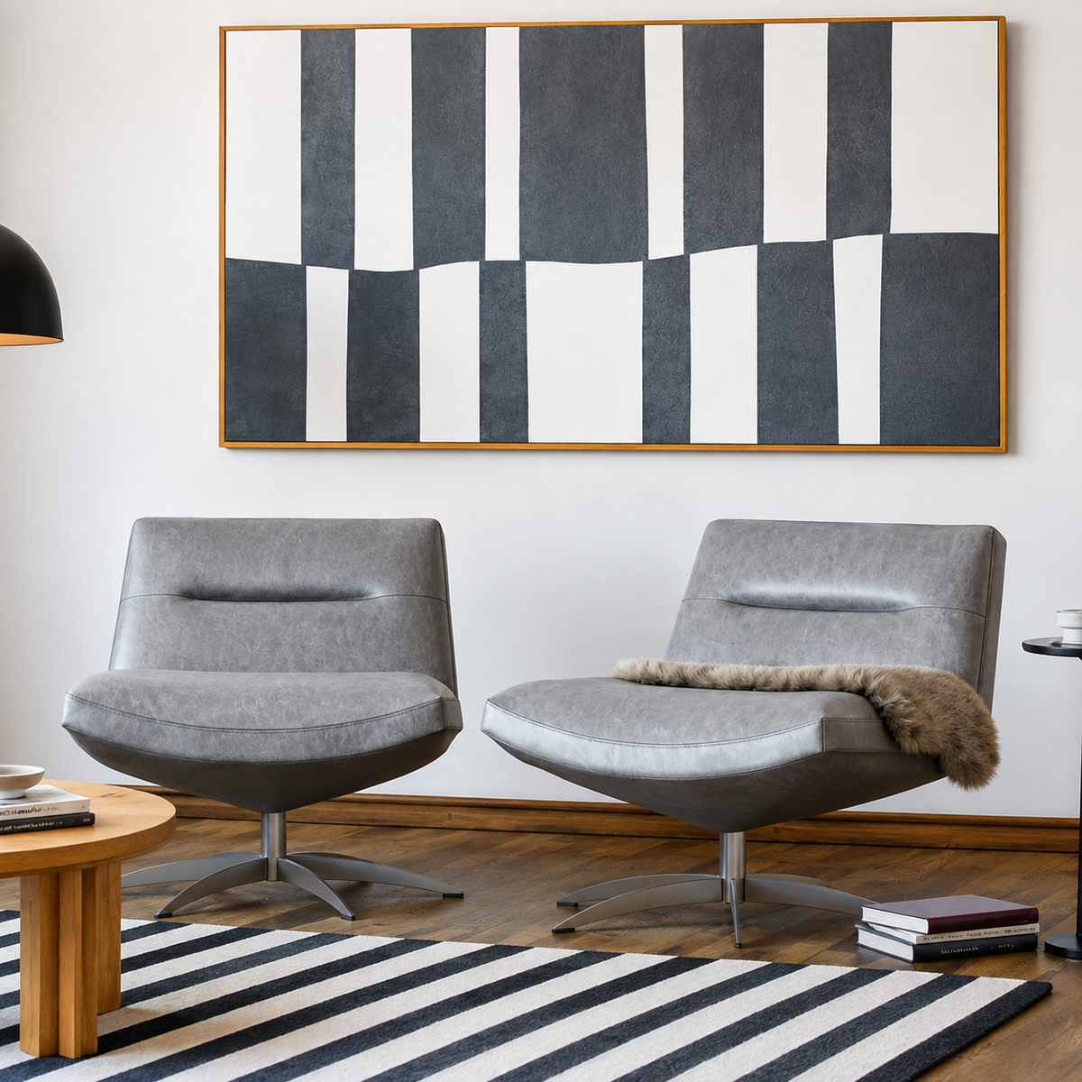 Gray Genuine Italian Leather Swivel Chair