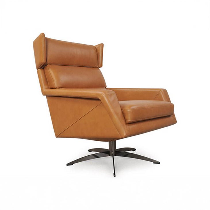 Contemporary Top-Grain Leather Swivel Accent Chair