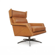 Contemporary Top-Grain Leather Swivel Accent Chair