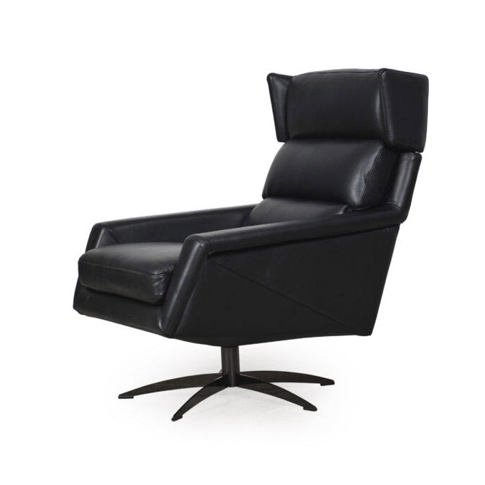 Contemporary Top-Grain Leather Swivel Accent Chair