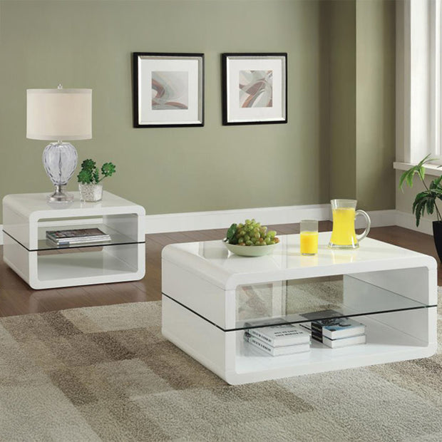 Contemporary Glossy White & Glass Coffee Table