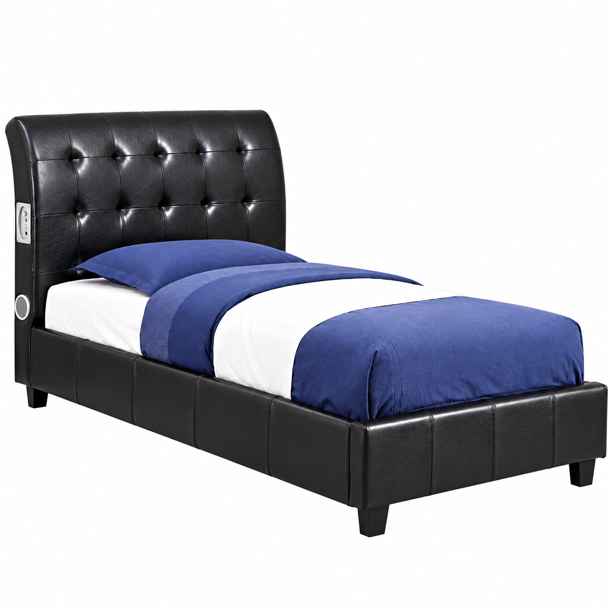 Black Twin Upholstered Bluetooth Speaker Bed