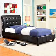 Black Twin Upholstered Bluetooth Speaker Bed