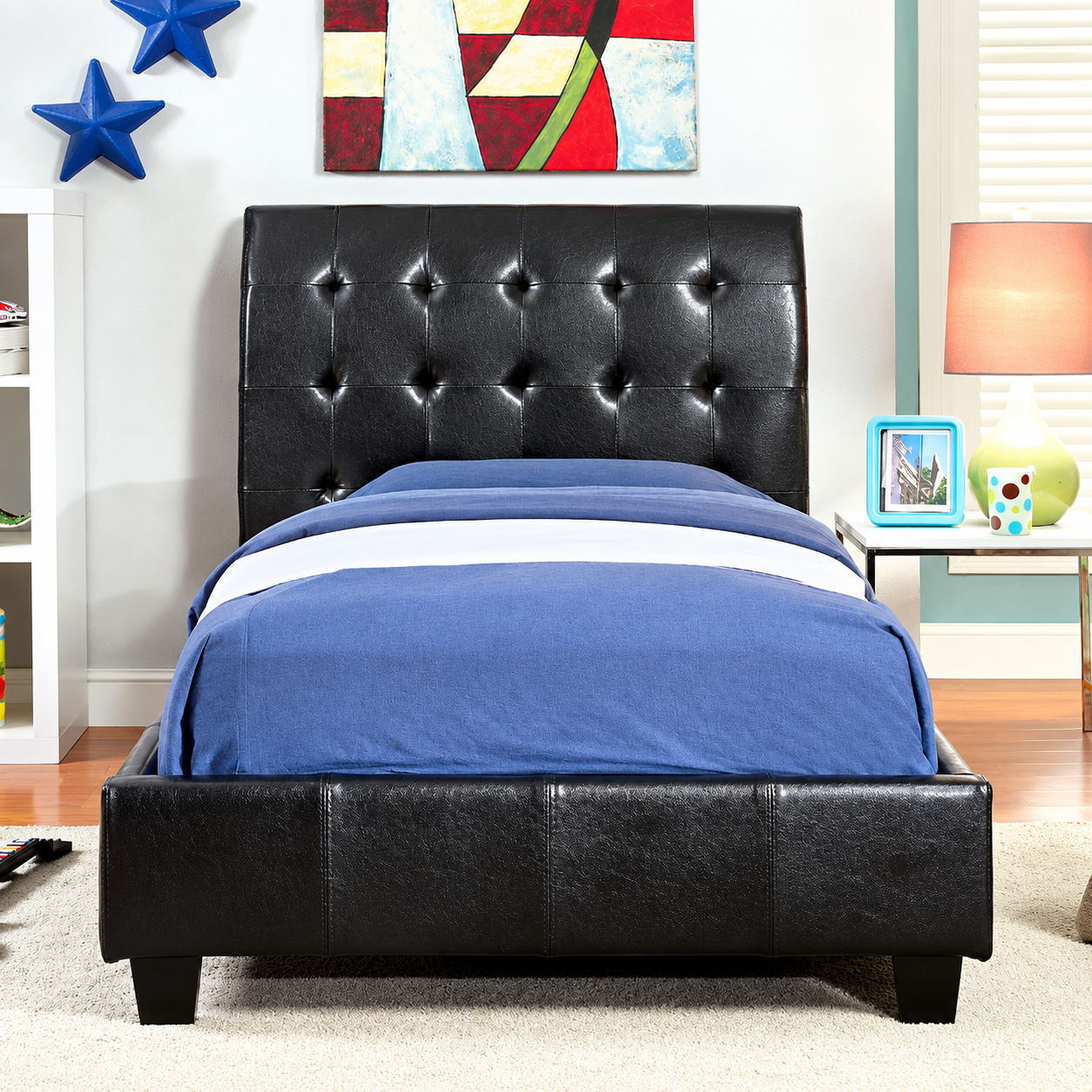 Black Twin Upholstered Bluetooth Speaker Bed