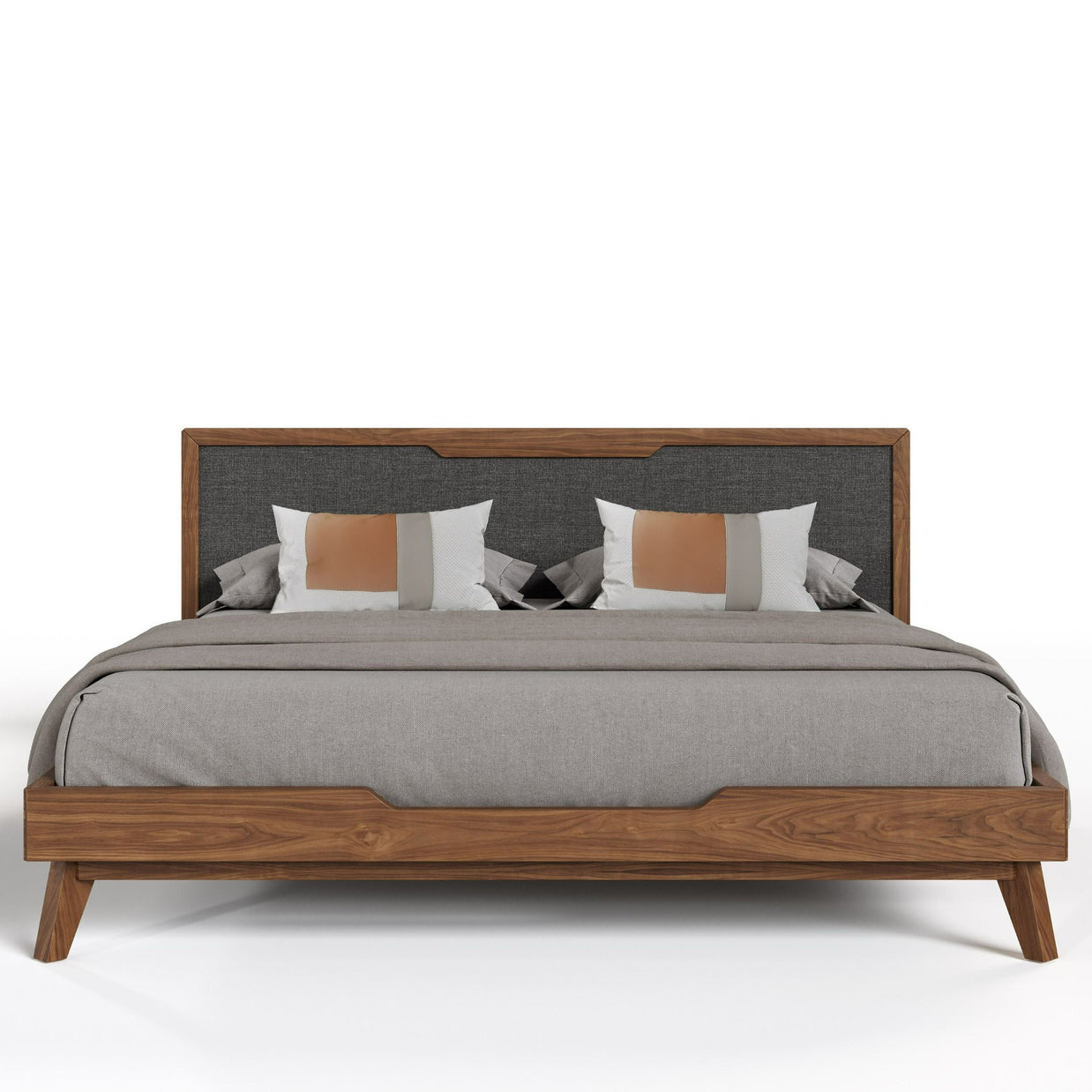 Walnut & Gray Mid-Century Bed Frame