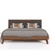 Walnut & Gray Mid-Century Bed Frame