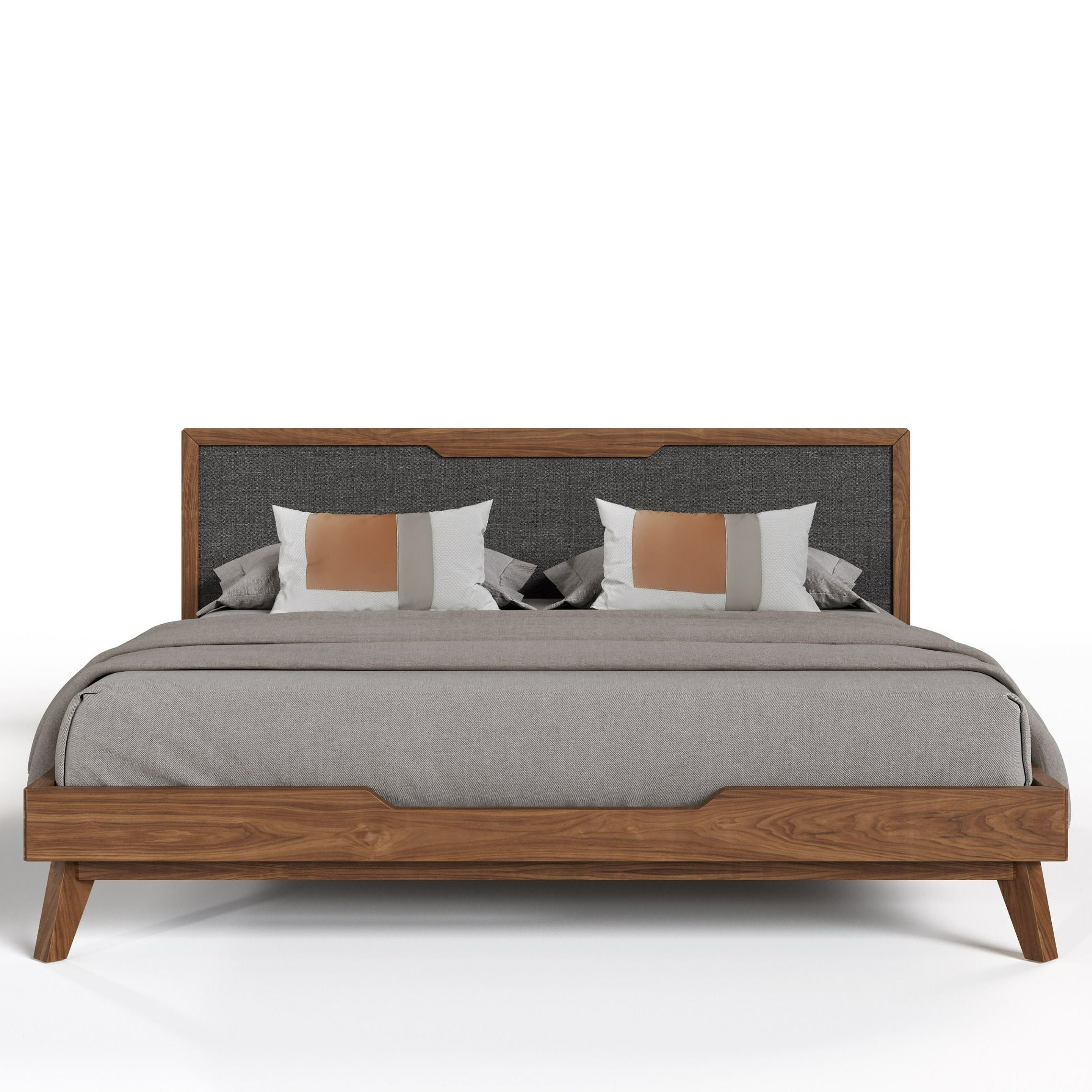 Walnut & Gray Mid-Century Bed Frame