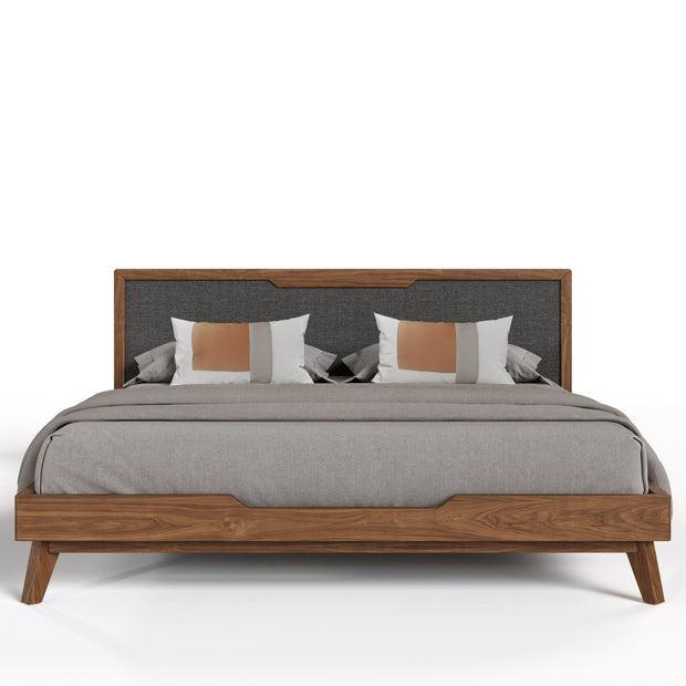 Walnut & Gray Mid-Century Bed Frame
